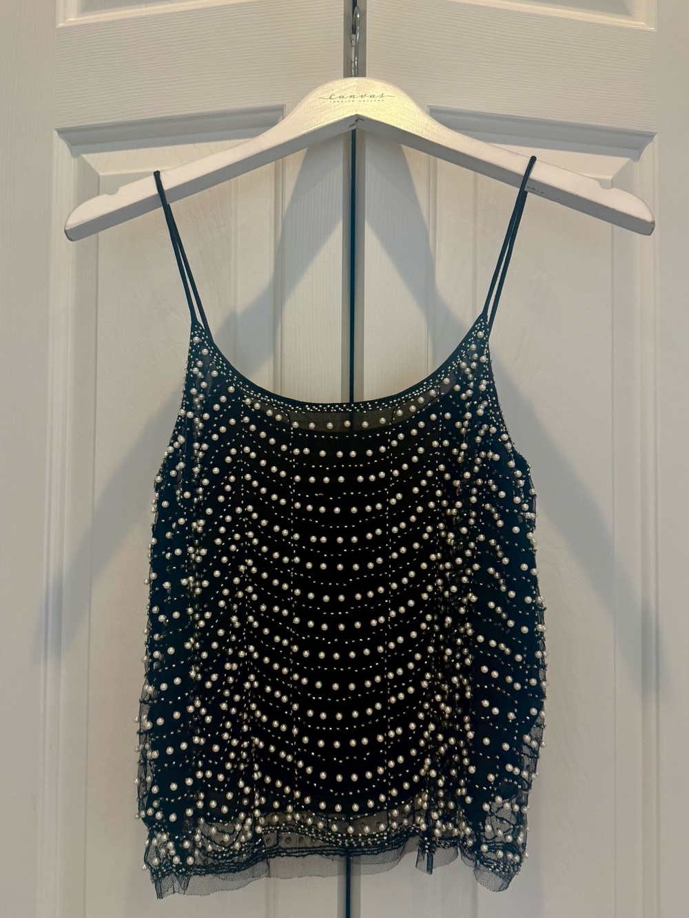 Endless Rose Black Pearl & Bead Embellished Spaghetti Strap Camisole